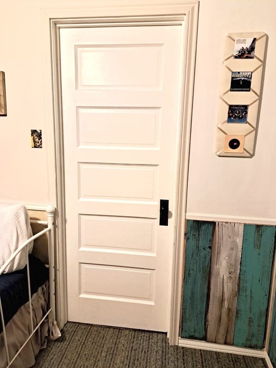 Bathroom door which replaced swinging door upstairs bathroom