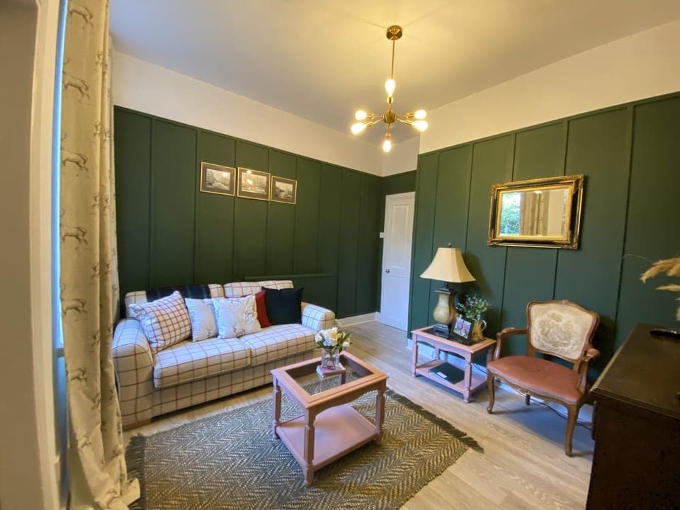 Double sofa bed and block out curtains.