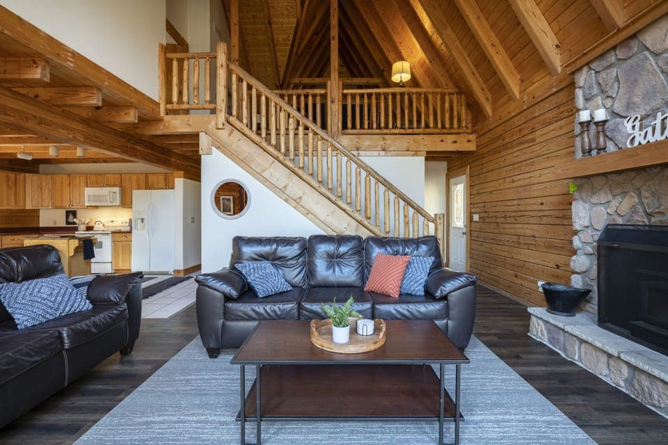 High ceilings allow an overlook to the big room from the loft area