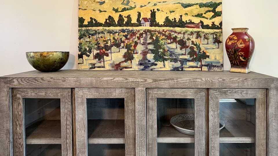 Restoration Hardware furnishings and original art.