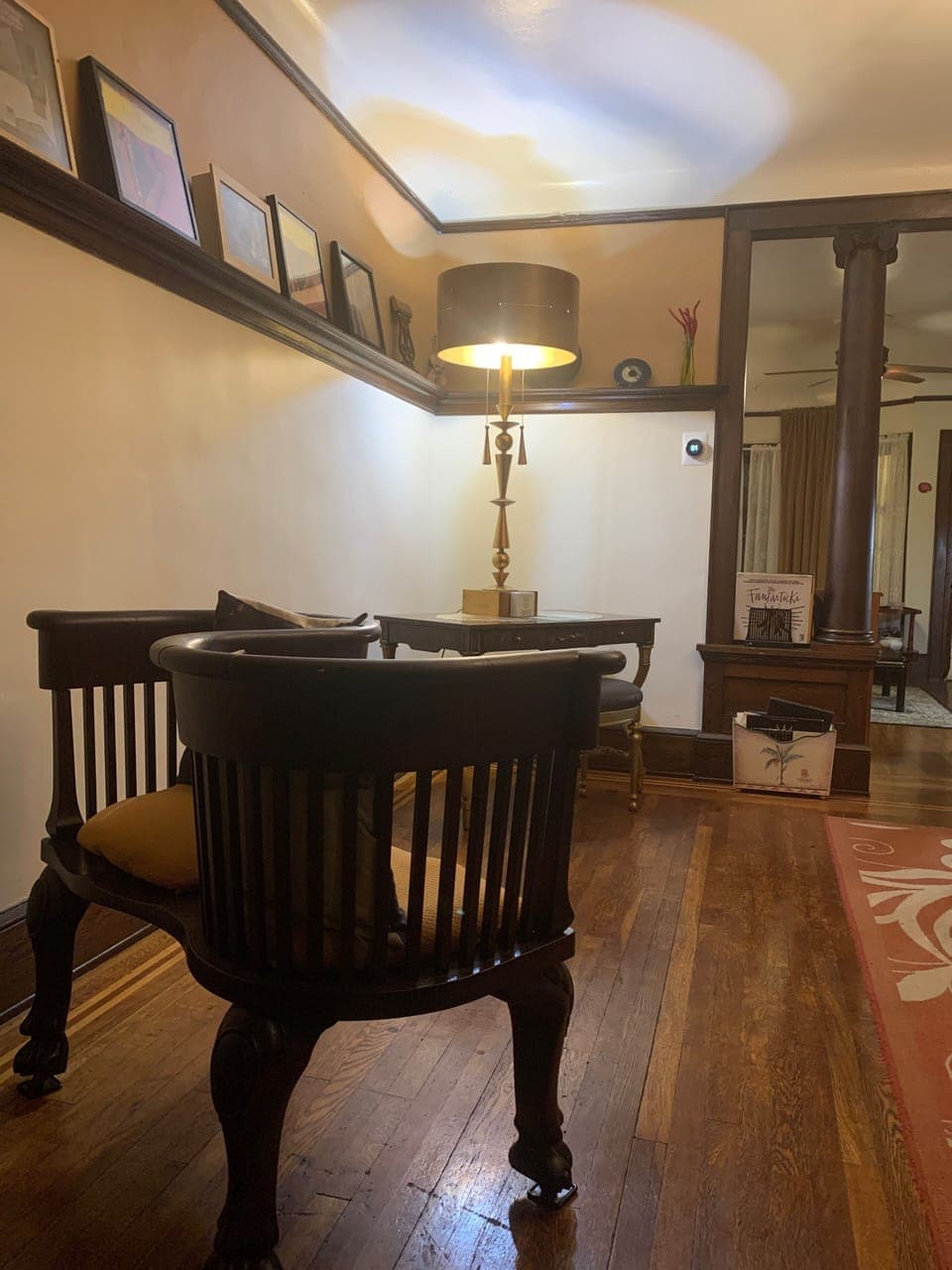 Dining room-seats 10, left side with authentic Victorian Courting bench