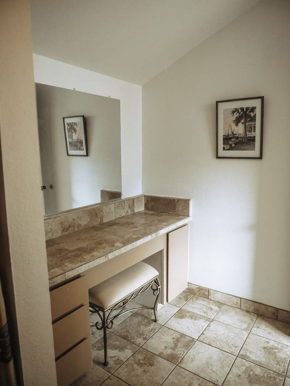 Makeup vanity in loft bathroom 