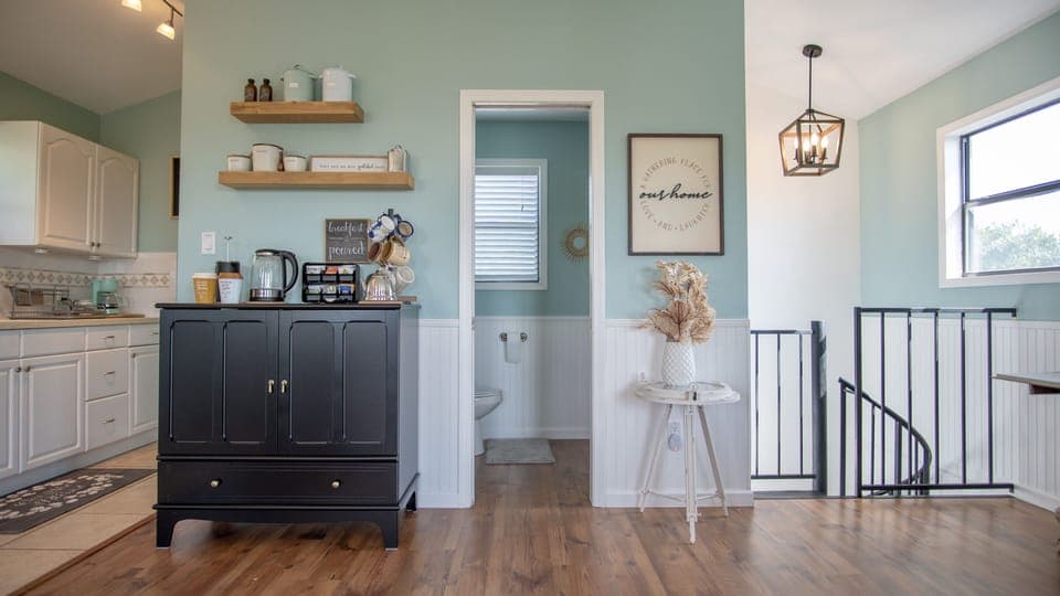 Coffee bar and stairs