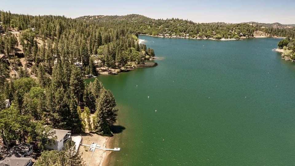 drone shot of the house/dock area