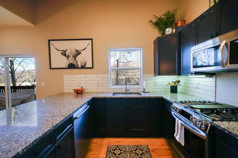 Kitchen with stainless steel appliances