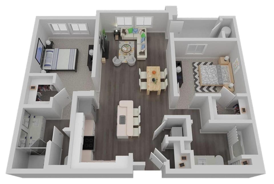 Here's a floor plan of the space to map out your stay before you arrive (actual staging of room is different from this model)