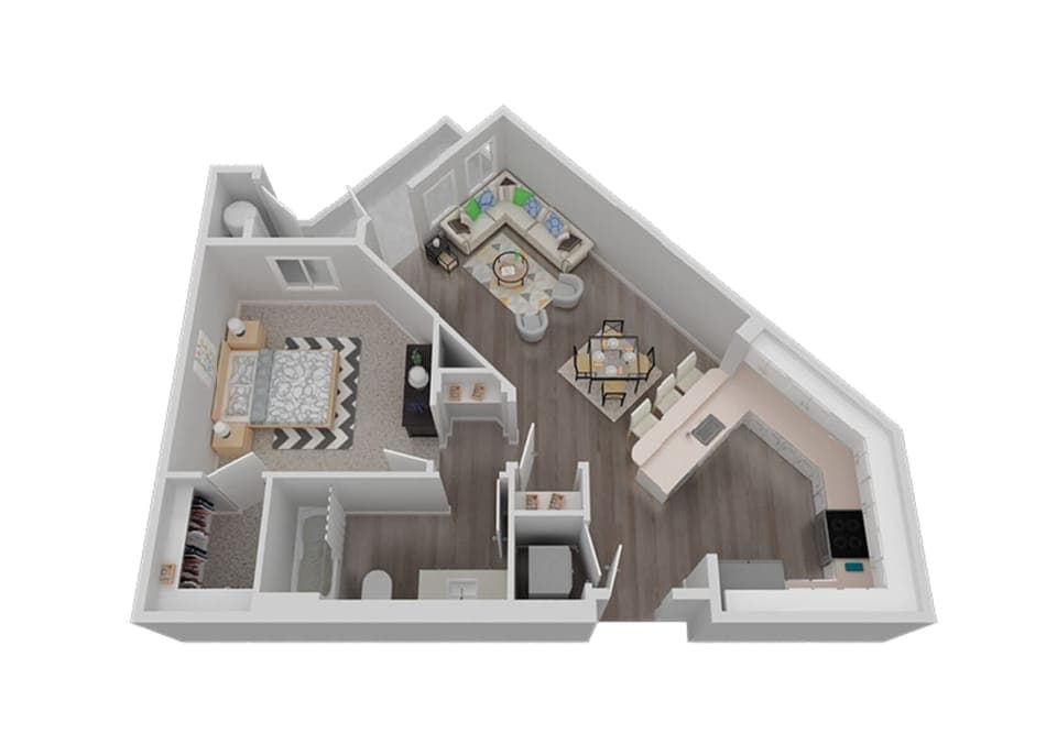 Here's a floor plan of the space to map out your stay before you arrive (actual staging of room is different from this model)