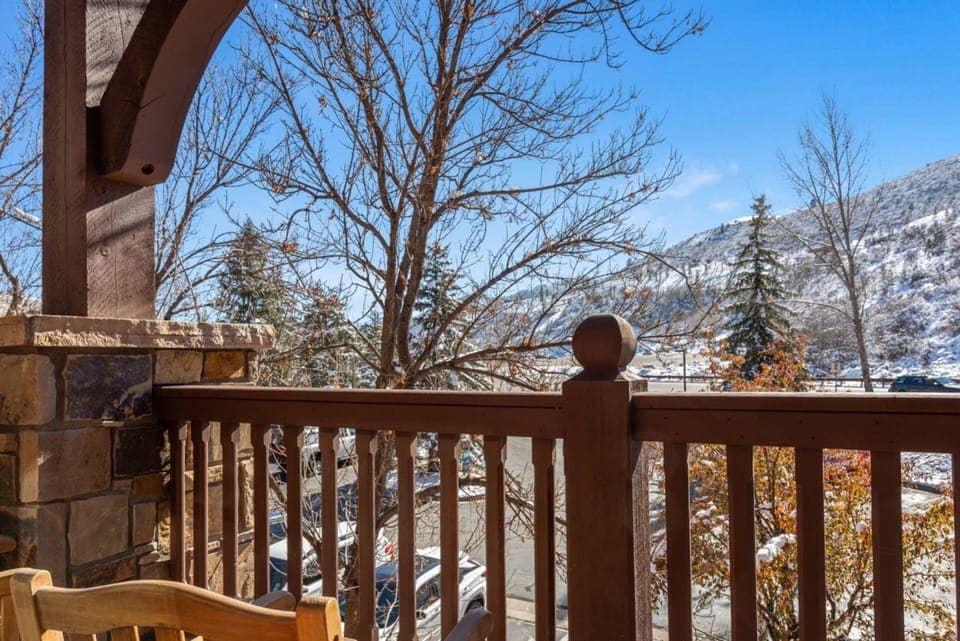 Soak Up the Sun While You Enjoy the Breathtaking View of the Snow-Capped Mountains of the Vail Valley in 2 Teak Chairs and Table.