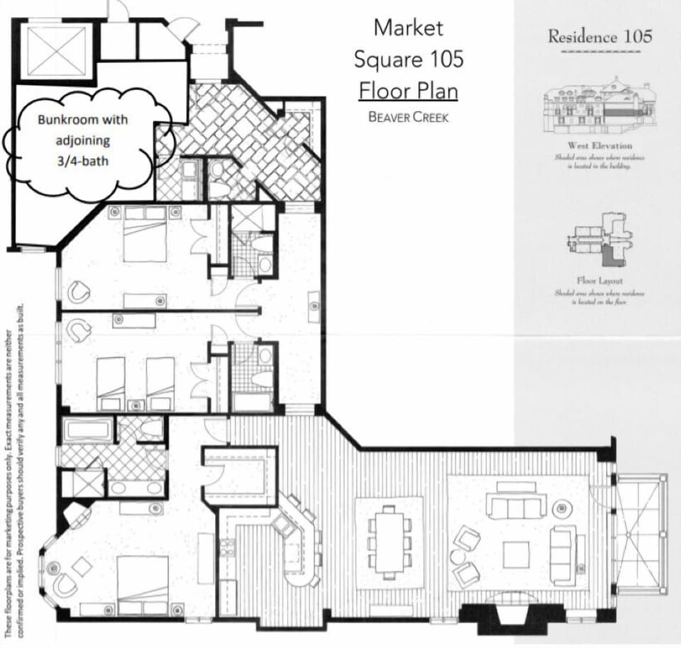 Floor Plan Market Square 105 overlooking ice rink in Beaver Creek Village
