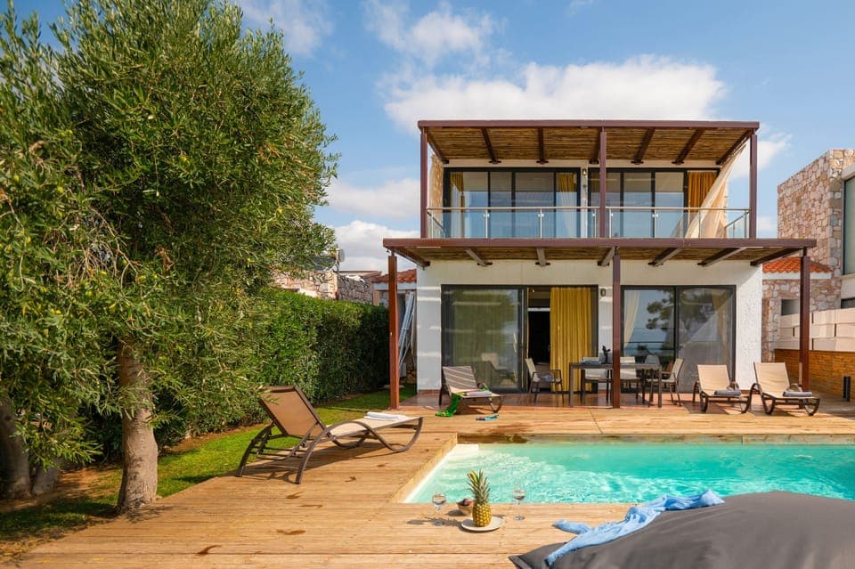 Tasteful morning tones of pool and property
