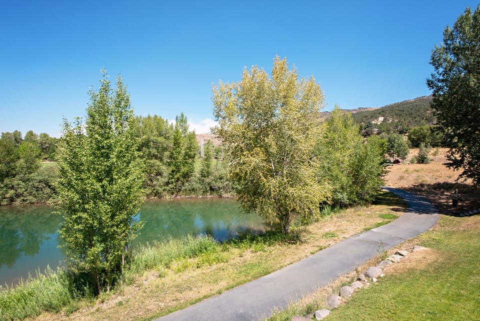 Walking path around lake
