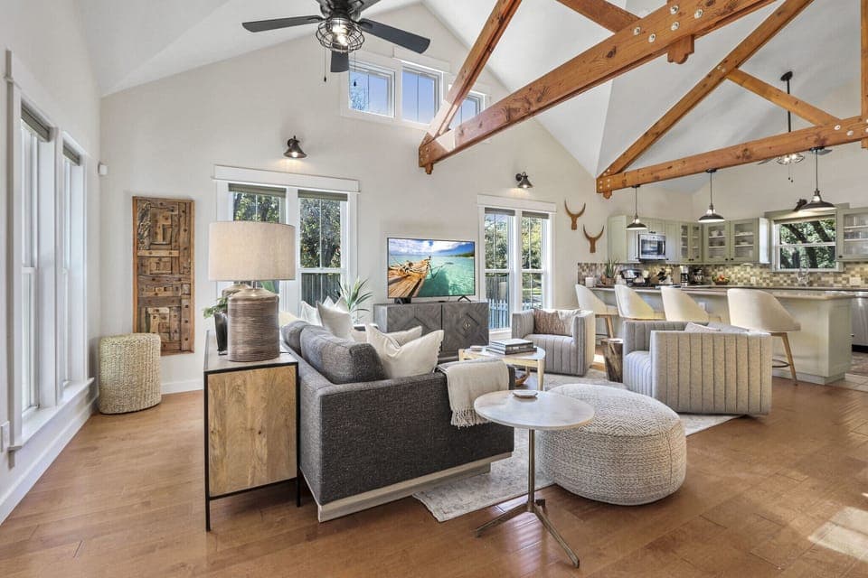 View of living room from dining area.