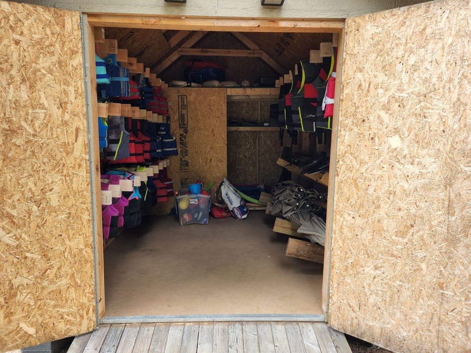 3 Umbrellas, and paddles, Over 35 lifejackets: Infant thru 3XL