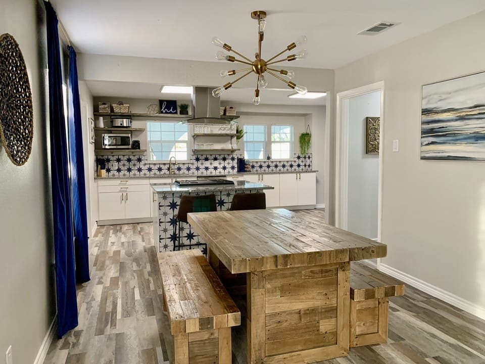 Dining table and island seating