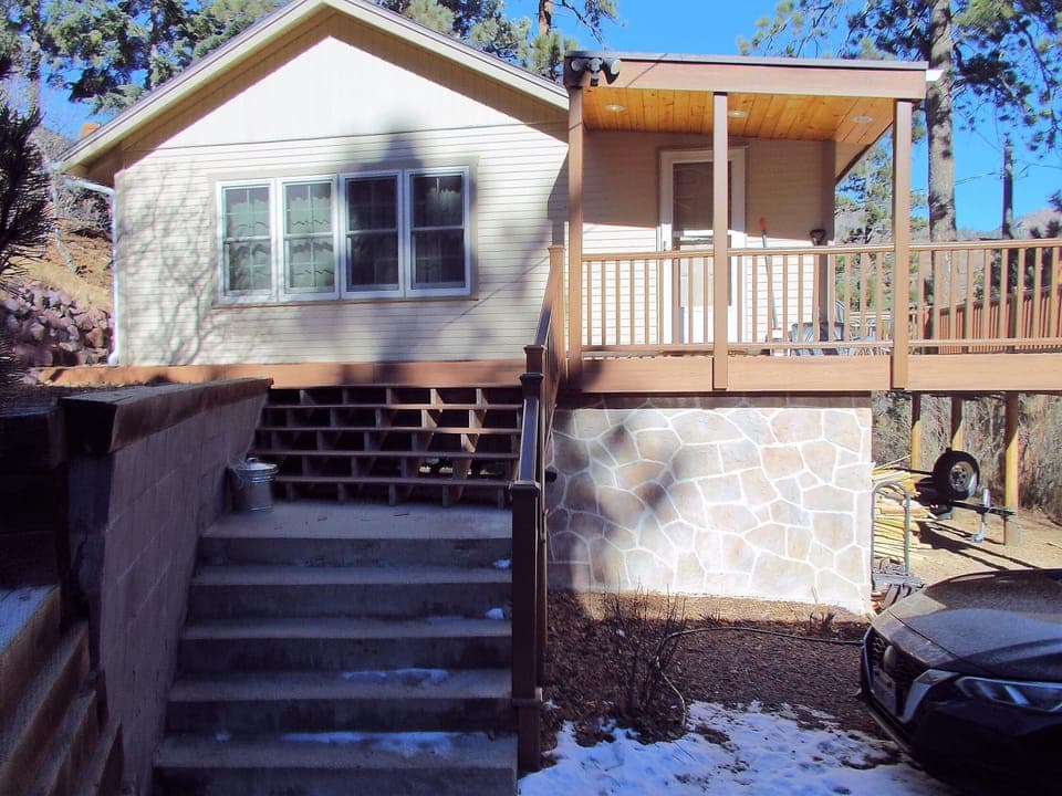 Stairway access is adjacent to private off-street parking.