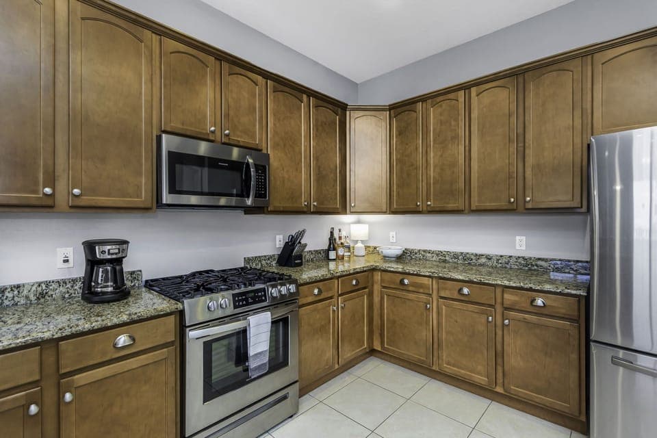 Large kitchen fully stocked with everything you need to enjoy meals at home.