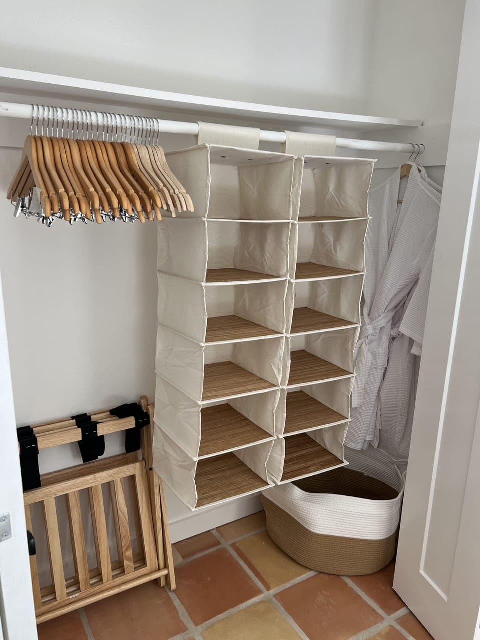 Bed 1 closet: luggage racks, plenty of hangers, hanging shelves, 2 robes.