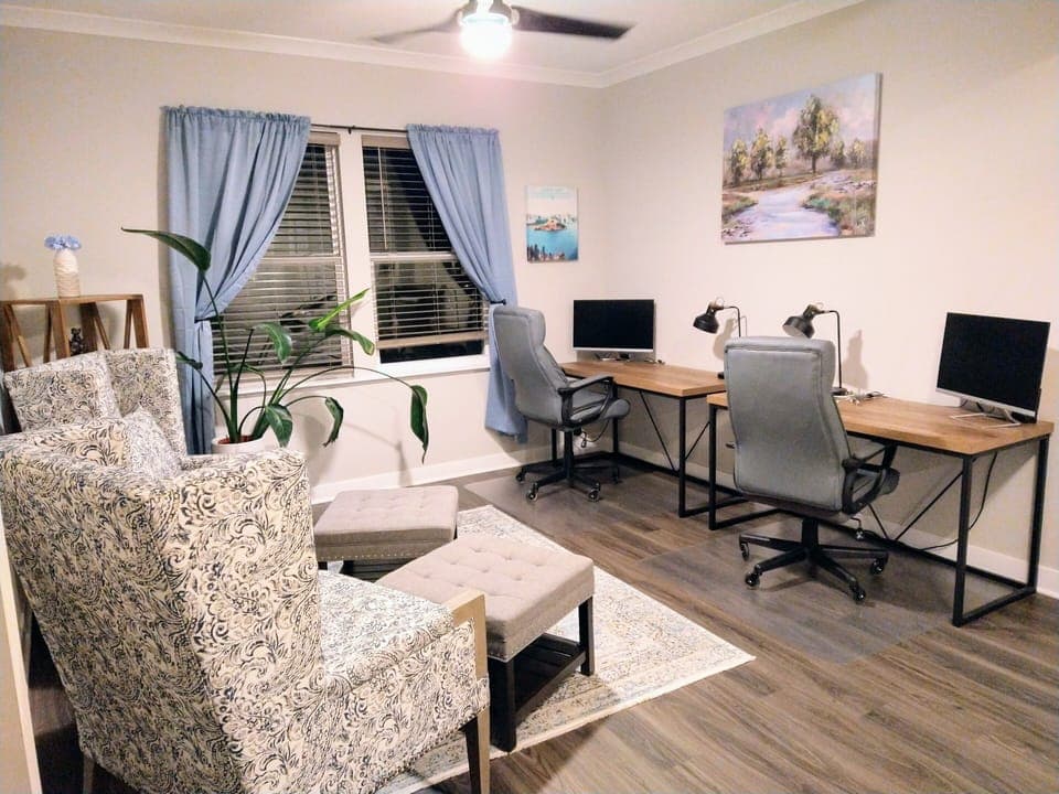 Telecommute in the study space complete with 2 workstations