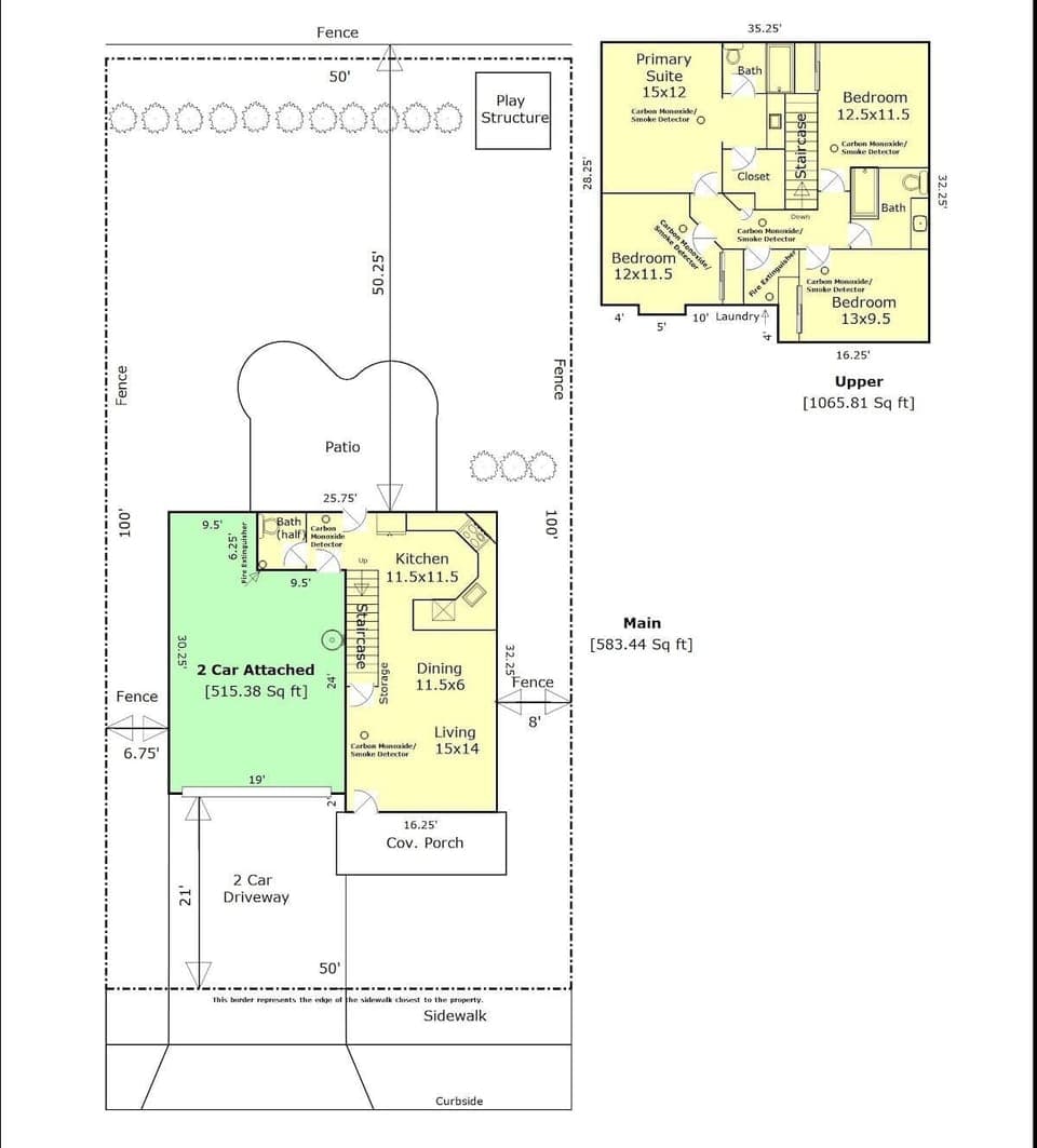 Floor plan and site plan of the property.