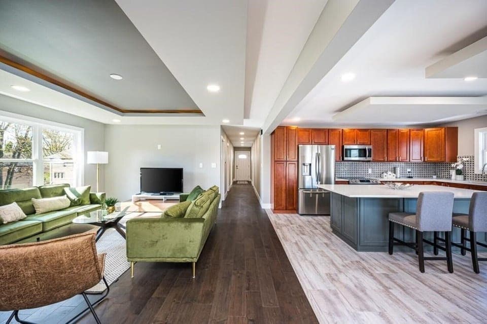 The hallway leads to the second bedroom and the sparkling central bathroom