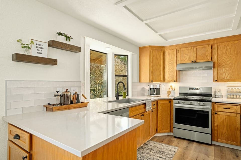 Updated kitchen that is fully stocked.