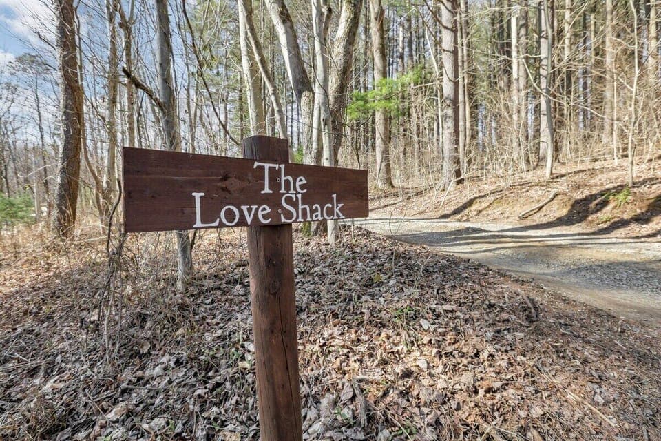 Sign and driveway leading to the Love Shack