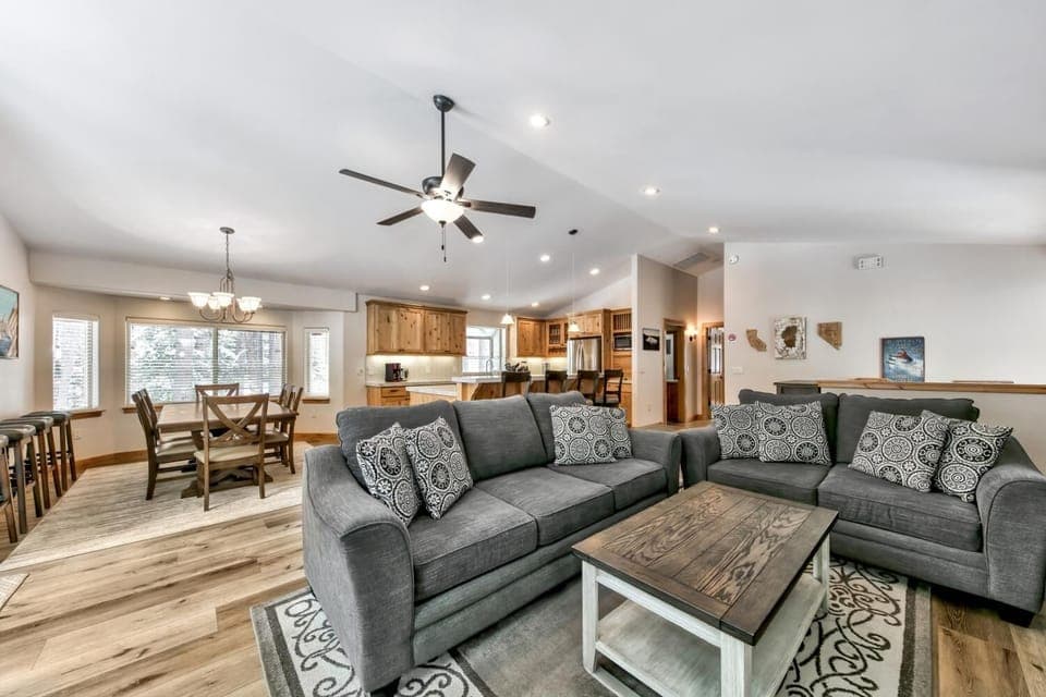 The living, dining, and kitchen areas all flow together seamlessly.