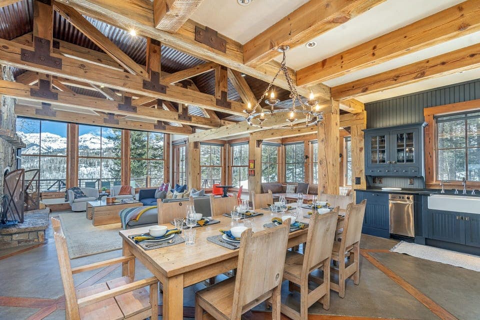 The Large Dining table seats 8 with additional seating in the breakfast area.
