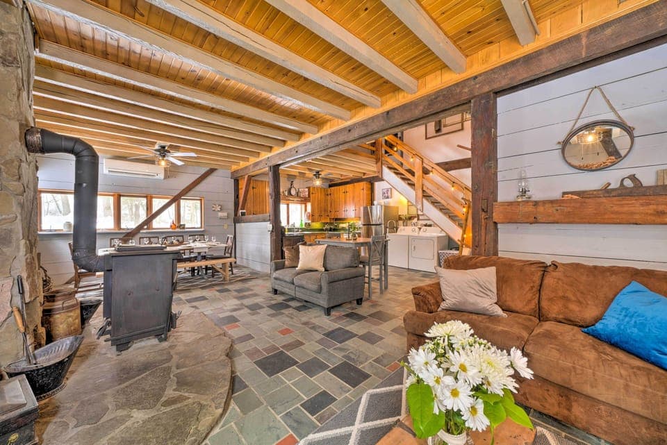 Living Room | Wood-Burning Stove | Wall A/C Unit