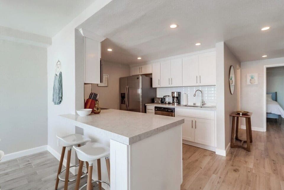 Newly renovated kitchen with breakfast bar