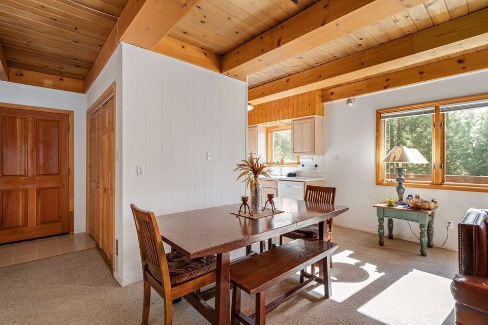 Dining Table has benched seating and there are leaves to be added to increase table seating ..Seats 8 to 10