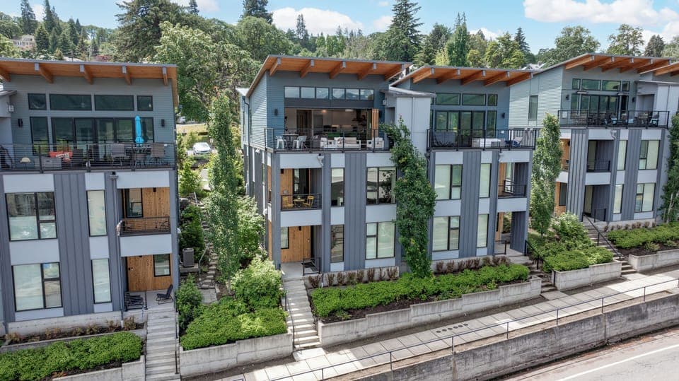 Our home (center, left). Oak Street below and downtown 1-block left.