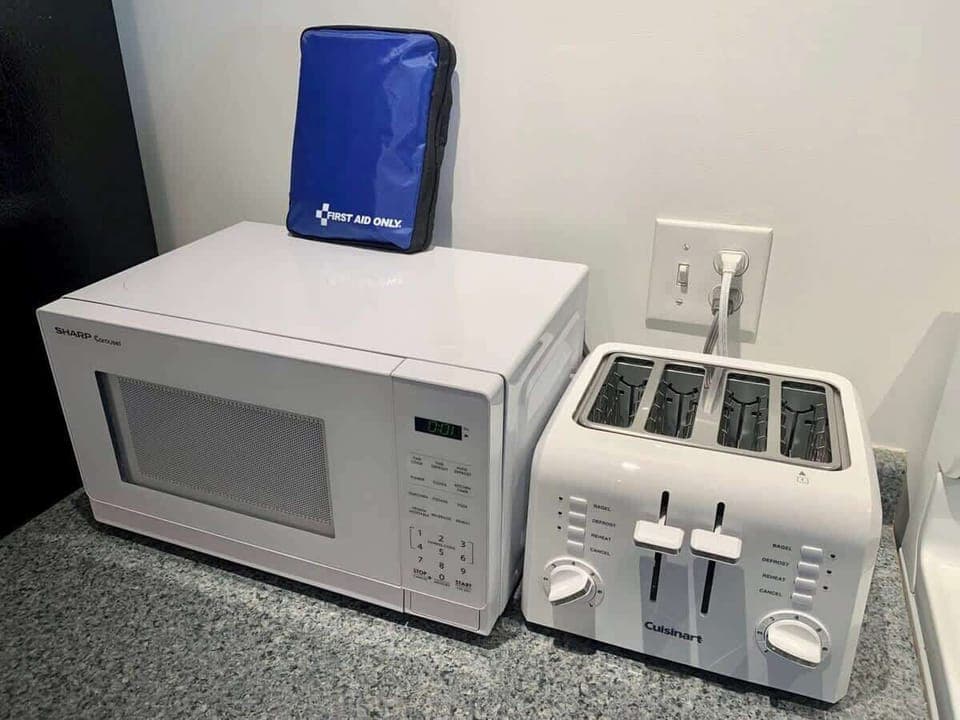 Toaster and microwave included! Whether you're heating up leftovers or making a quick breakfast, our kitchen has the essentials to keep things easy and convenient during your stay.