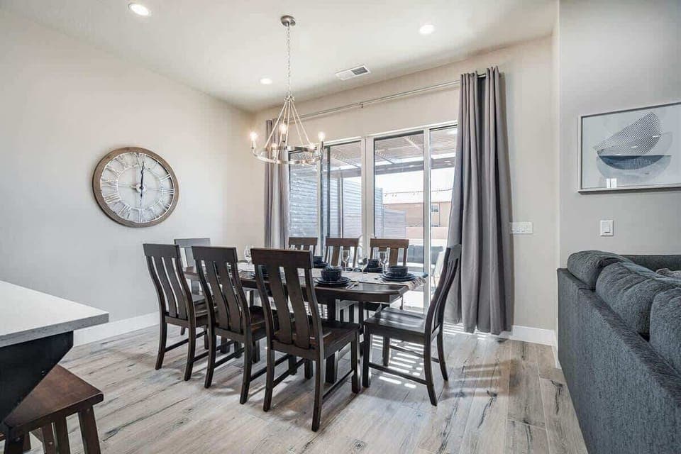 House #51 dining area table seats 8