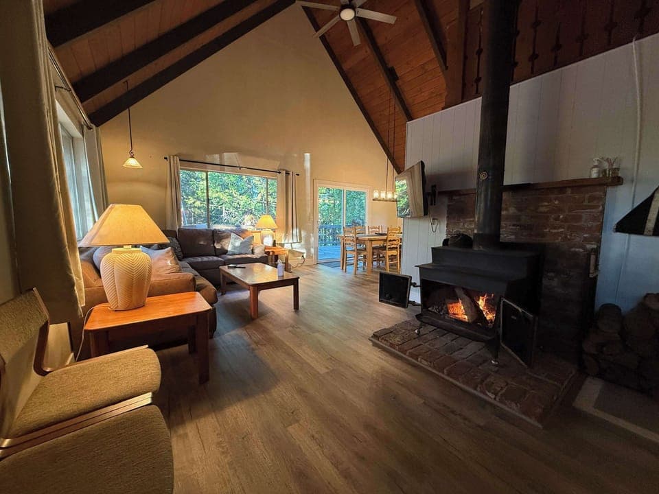 Woodburning Stove in center of living space