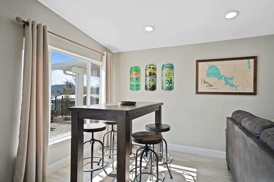 Pub height bar overlooking lake