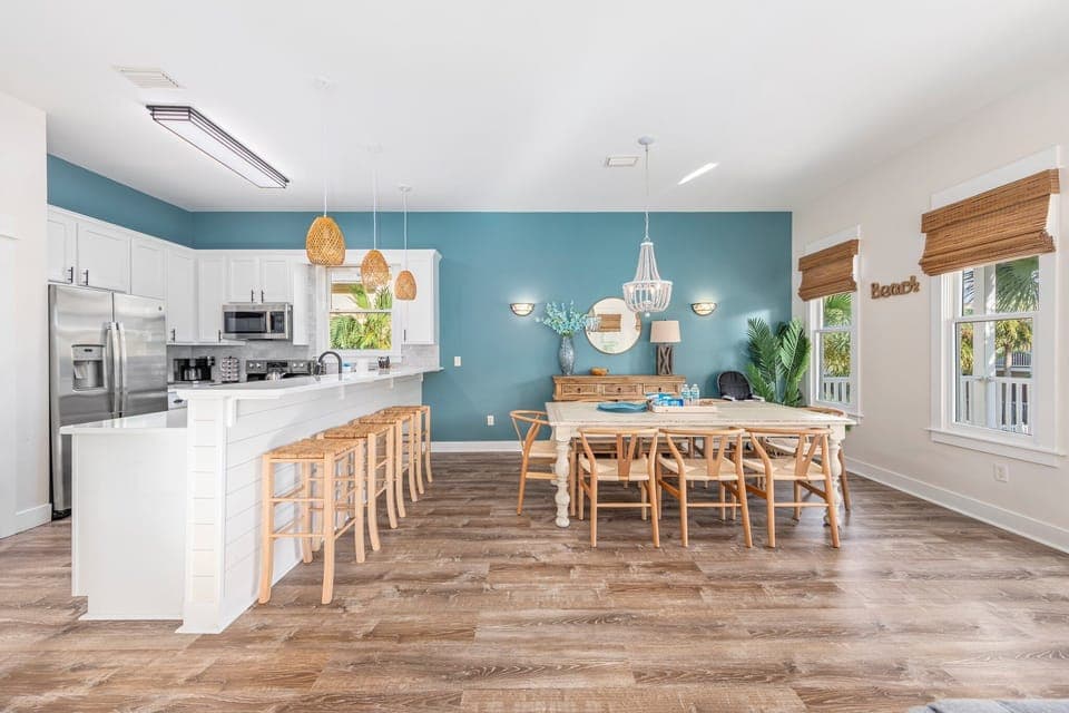 Open living concept in the upstairs living, dining and kitchen!