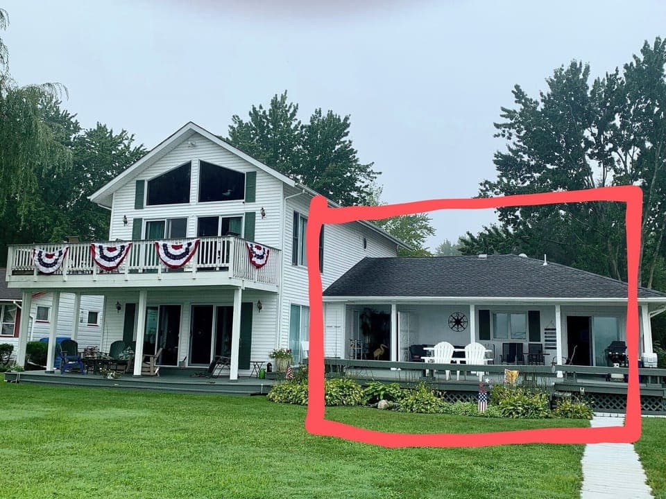 Beautiful lake house duplex! your rental is inside the red box