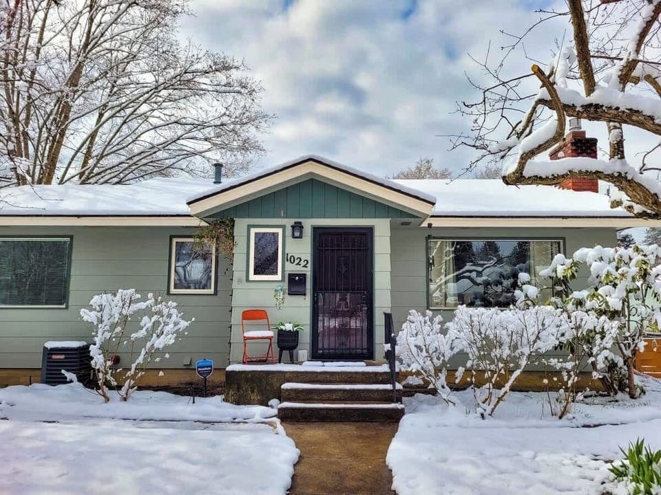 front exterior during winter months