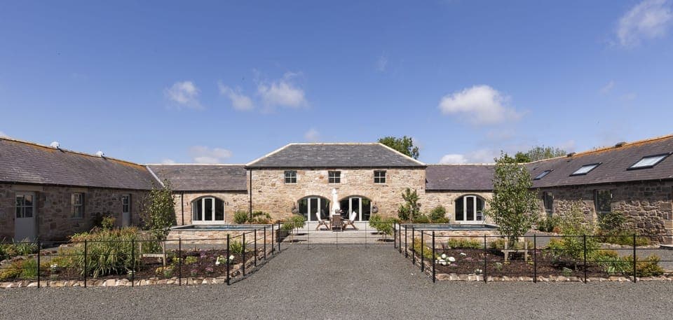 The Steading at West Lyham - large south-facing courtyard with two large water features