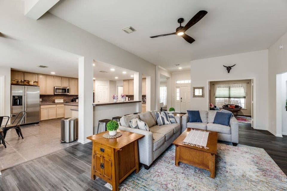 Living Room 1 with Fire Place, 65 Inch TV equipped with Dish Cable and Roku