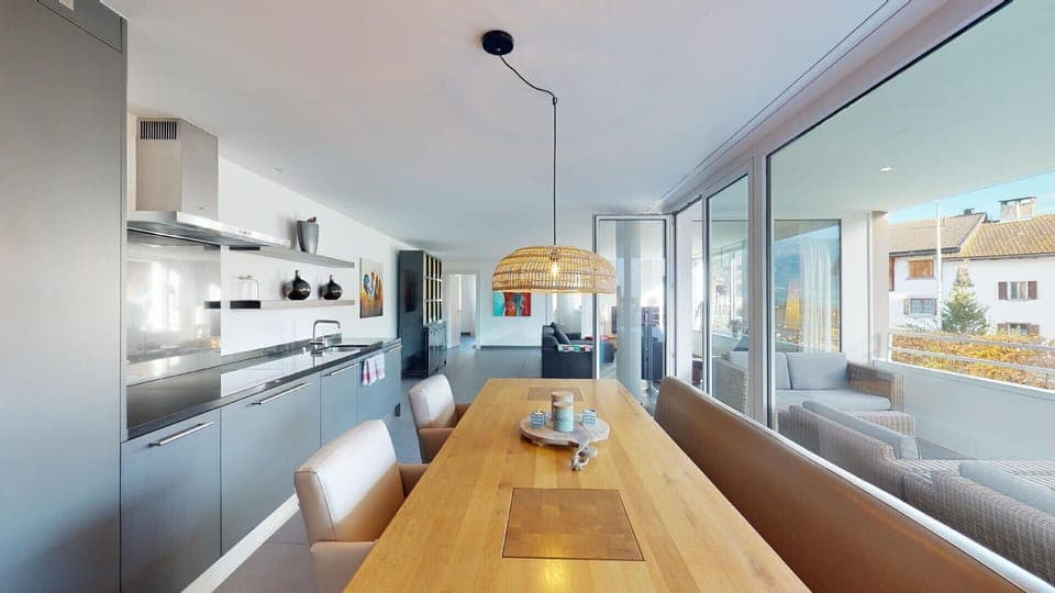 Living area with open kitchen