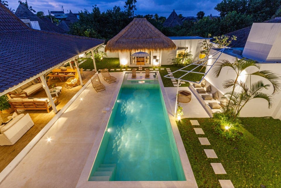 Drone view of the villa's outside area 