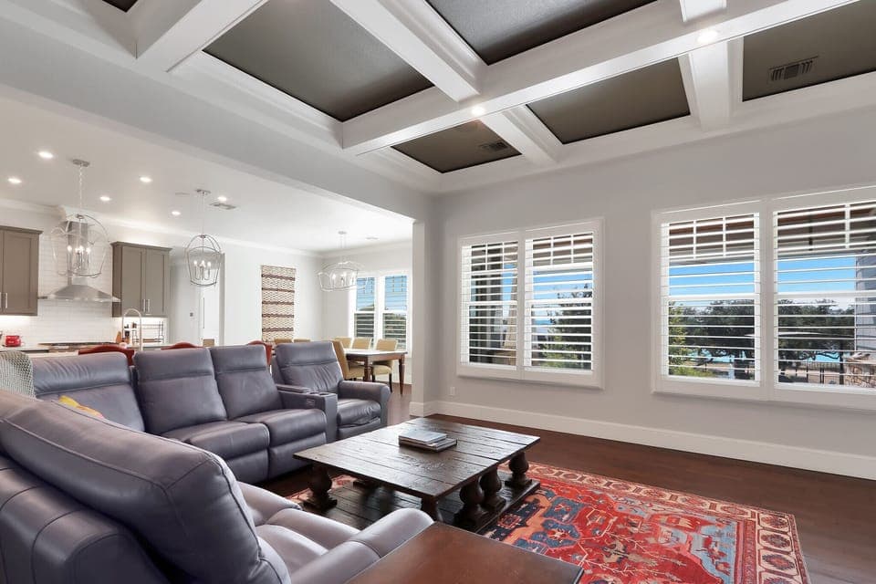 Warm living space with views of the lake