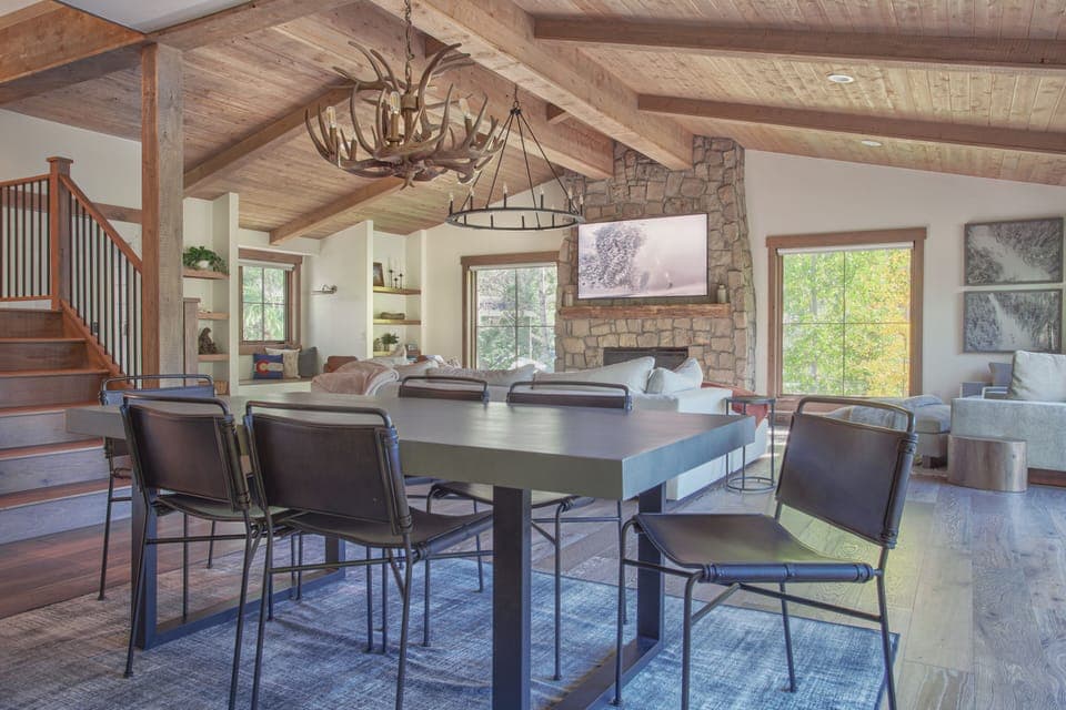 Views of the living room from the kitchen.