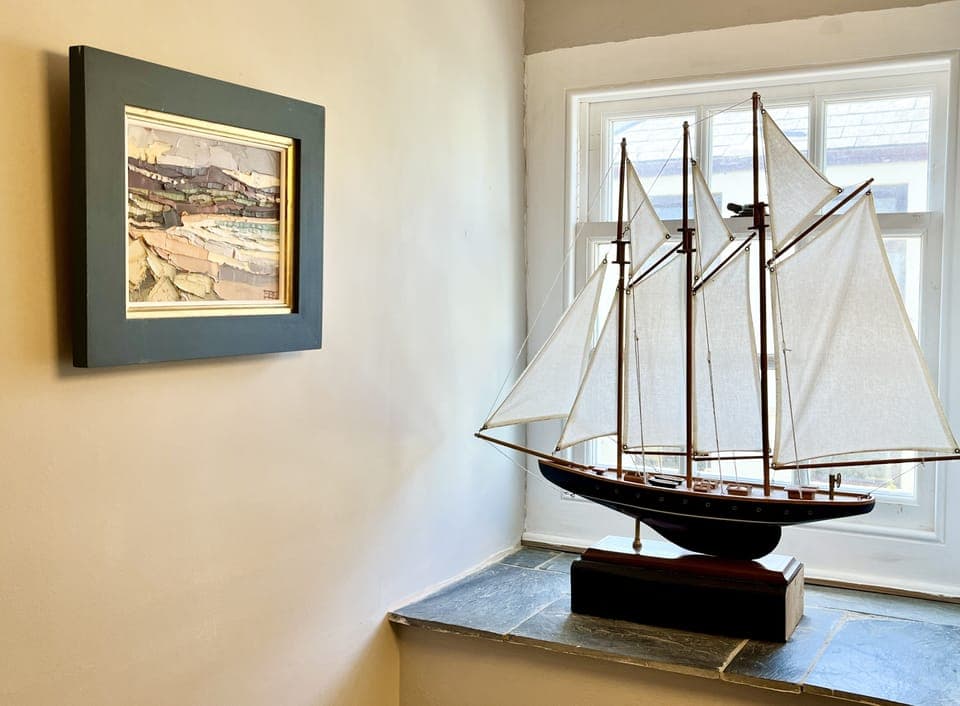 loads of 'marine character' - vintage sailing ship and local artist