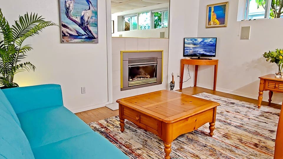 Enjoy the comfortable living area. The couch also turns into a bed.