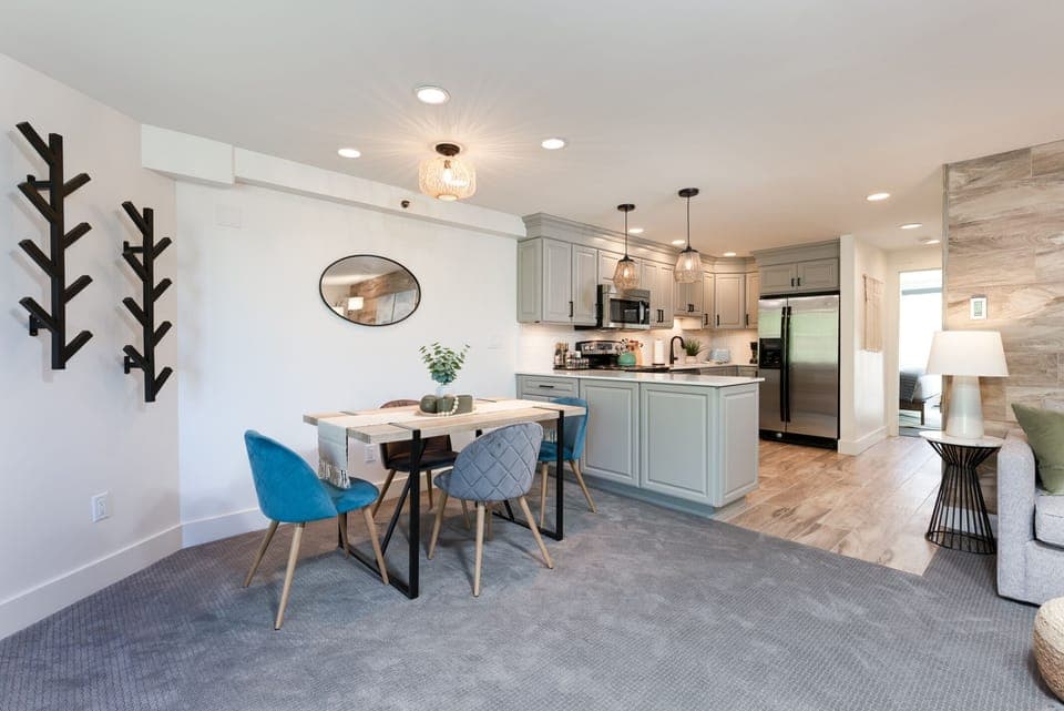 Large dining area with seating for four.