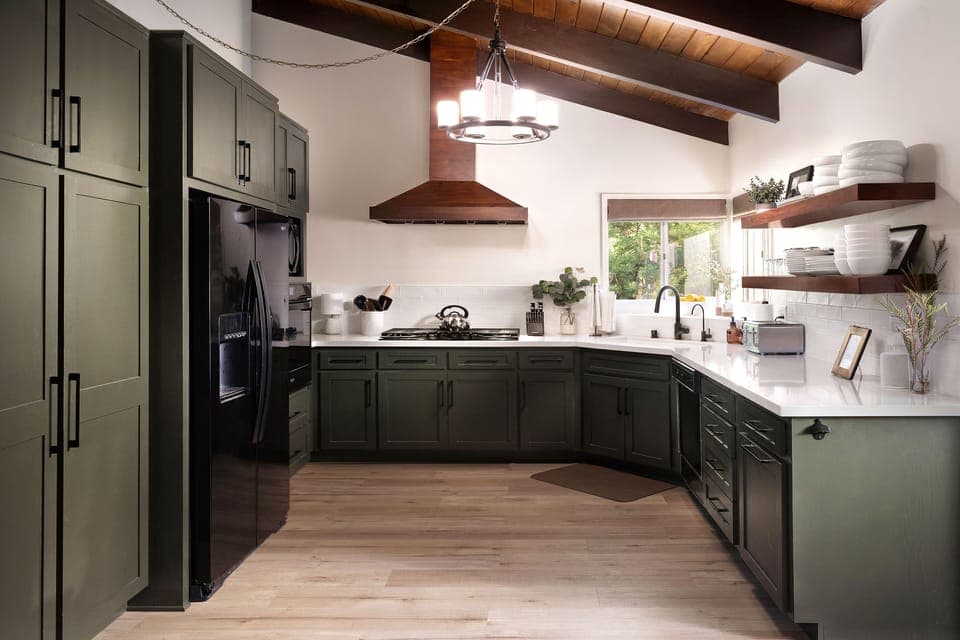 Fully equipped kitchen with extensive coffee bar, appliances, and pantry items