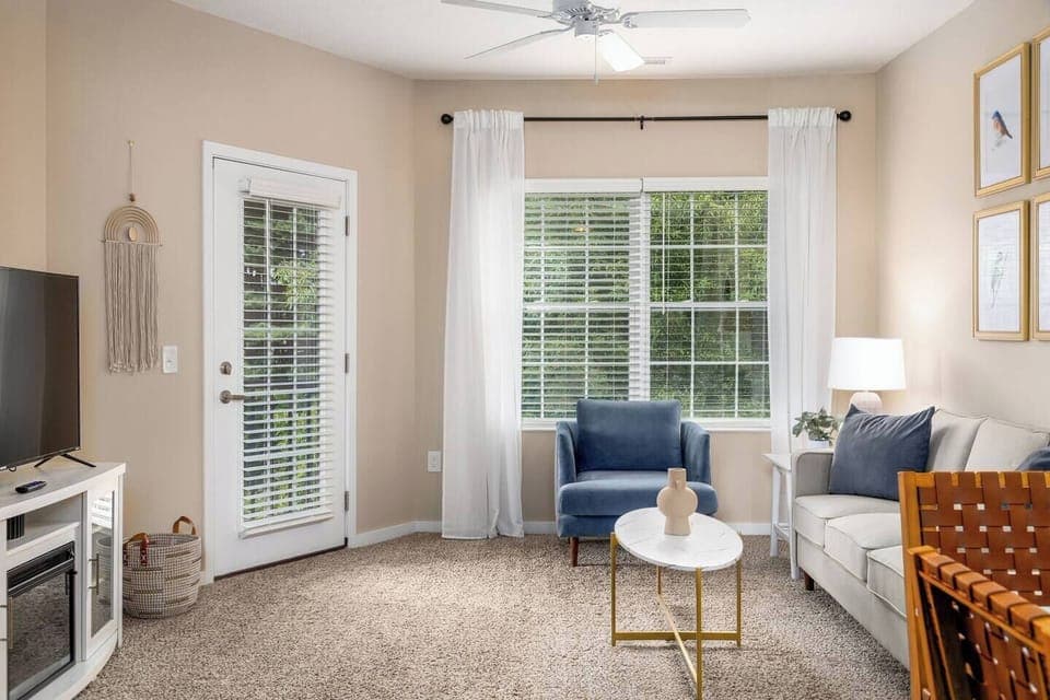 Spacious and stylish... We are confident you will love it here.  Just look at the woodland view outside the window! 